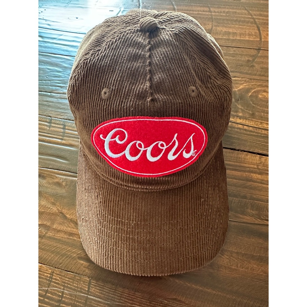 Coors Banquet Corduroy Snapback Hat Brown Red Patch Logo Vintage Style Cap